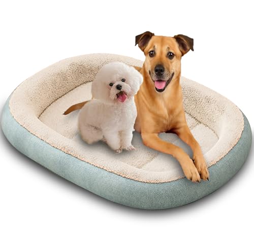 Großes Hundebett, flauschig, waschbar, warm, luxuriöses Hundebett, Kissen, weicher Schlaf, Hundebox-Matte für kleine, mittelgroße und große Haustiere (Blau, 90 x 70 cm) von ping bu