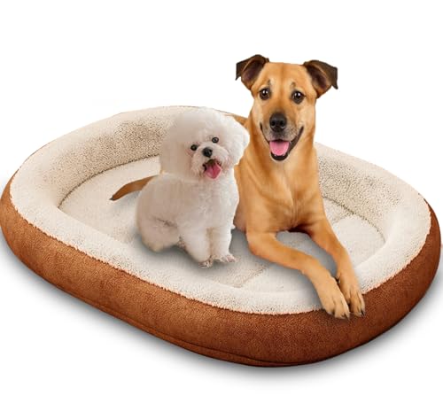 Großes Hundebett, flauschig, waschbar, warm, luxuriöses Hundebett, Kissen, weicher Schlaf, Hundebox-Matte für kleine, mittelgroße und große Haustiere (Braun, 50 x 40 cm) von ping bu