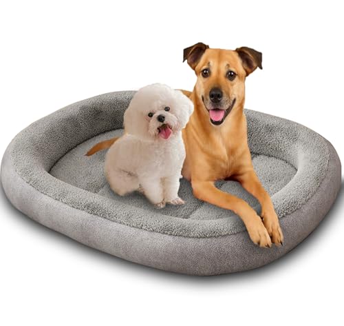 Großes Hundebett, flauschig, waschbar, warm, luxuriöses Hundebett, Kissen, weicher Schlaf, Hundebox-Matte für kleine, mittelgroße und große Haustiere (Grau, 90 x 70 cm) von ping bu