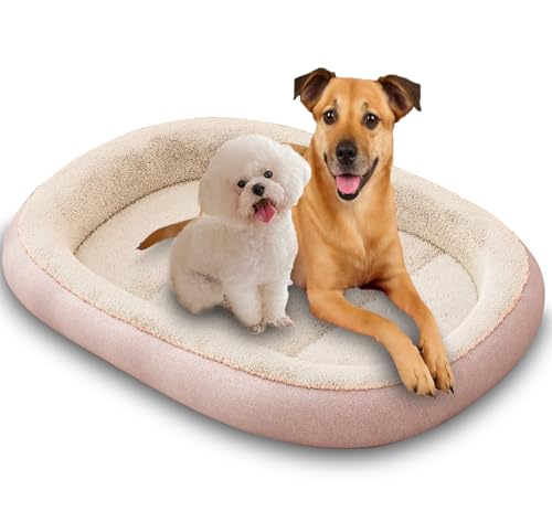 Großes Hundebett, flauschig, waschbar, warm, luxuriöses Hundebett, Kissen, weicher Schlaf, Hundebox-Matte für kleine, mittelgroße und große Haustiere (Rosa, 80 x 60 cm) von ping bu