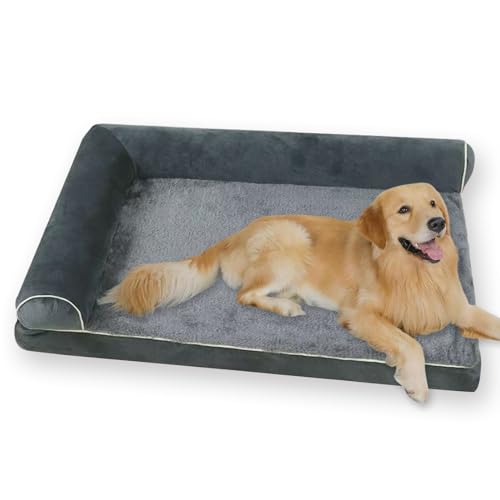 Großes Hundebett, orthopädisches Hundesofa, waschbar, beruhigend, mit abnehmbarem Bezug, wasserdicht, dickes Kissen, Anti-Angst, Dunkelgrau, Größe M, 50 x 40 x 11 cm von ping bu