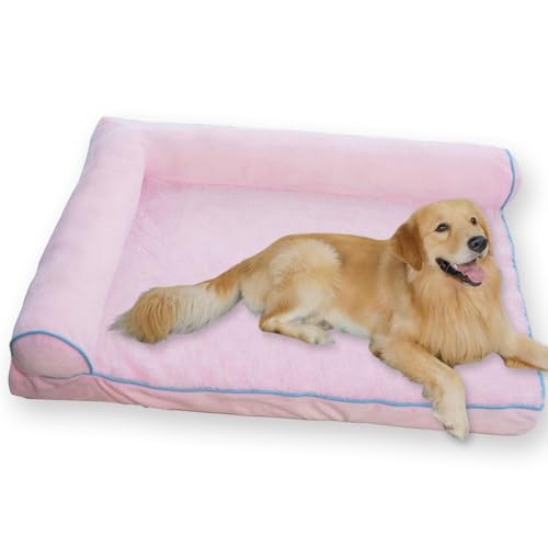 Großes Hundebett, orthopädisches Hundesofa, waschbar, beruhigend, mit abnehmbarem Bezug, wasserdicht, dickes Kissen, Anti-Angst, Rosa, Größe XL - 100 x 60 x 19 cm von ping bu