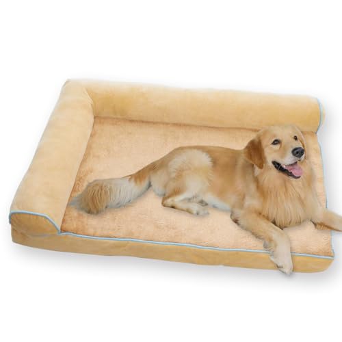 Großes Hundebett, orthopädisches Hundesofa, waschbar, beruhigend, mit abnehmbarem Bezug, wasserdicht, dickes Kissen, Anti-Angst (Beige, M-50 x 40 x 11 cm) von ping bu