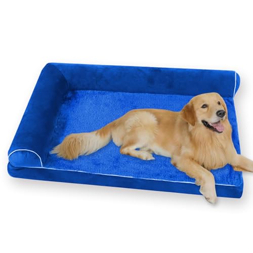 Großes Hundebett, orthopädisches Hundesofa, waschbar, beruhigend, mit abnehmbarem Bezug, wasserdicht, dickes Kissen, Anti-Angst (Blau, Größe XL - 100 x 60 x 19 cm) von ping bu