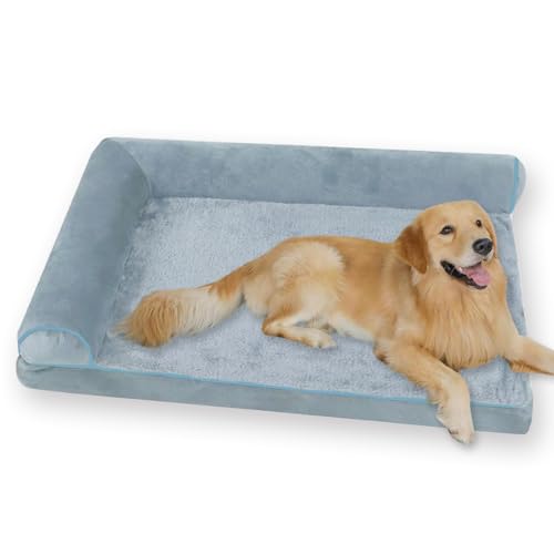 Großes Hundebett, orthopädisches Hundesofa, waschbar, beruhigend, mit abnehmbarem Bezug, wasserdicht, dickes Kissen, Anti-Angst (Grau, Größe XL - 100 x 60 x 19 cm) von ping bu