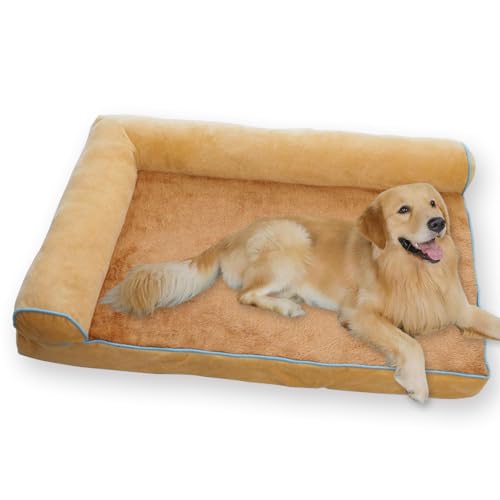 Großes Hundebett, orthopädisches Hundesofa, waschbar, beruhigend, mit abnehmbarem Bezug, wasserdicht, dickes Kissen, Anti-Angst (Khaki, XXL-120 x 80 x 21 cm) von ping bu