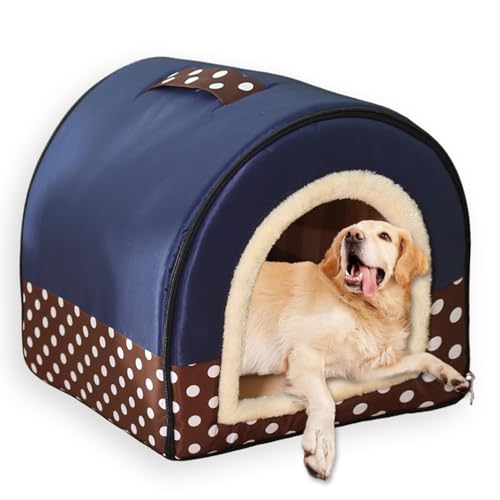 Großes Hundehütte, 2-in-1-Haustierhöhle, abnehmbar, waschbar, luxuriöses Welpen-Katzenhaus mit weichem Kissen, faltbares, warmes Haustierbett, Iglu-Kisten-Matratze, rutschfest, H 75 x 55 x 53 cm - XL von ping bu