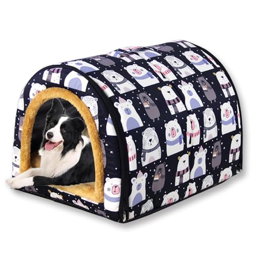 Großes Hundehüttenbett, 2-in-1-Haustierhöhle, wasserdicht, luxuriöses Welpenbett, abnehmbares, weiches Kissen, faltbar, waschbar, Katzen-Iglu-Sofabetten, Kisten-Matratze (B, 70 x 55 x 45 cm) von ping bu