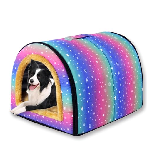 Großes Hundehüttenbett, 2-in-1-Haustierhöhle, wasserdicht, luxuriöses Welpenbett, abnehmbares, weiches Kissen, faltbar, waschbar, Katzen-Iglu-Sofabetten, Kistenmatratze (A,70 x 55 x 45 cm) von ping bu