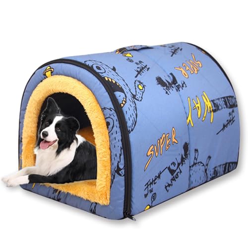 Großes Hundehüttenbett, 2-in-1-Haustierhöhle, wasserdicht, luxuriöses Welpenbett, abnehmbares, weiches Kissen, faltbar, waschbar, Katzen-Iglu-Sofabetten, Kistenmatratze (C,70 x 55 x 45 cm) von ping bu