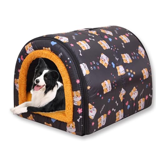 Großes Hundehüttenbett, 2-in-1-Haustierhöhle, wasserdicht, luxuriöses Welpenbett, abnehmbares, weiches Kissen, faltbar, waschbar, Katzen-Iglu-Sofabetten, Kistenmatratze (E,60 x 43 x 40 cm) von ping bu