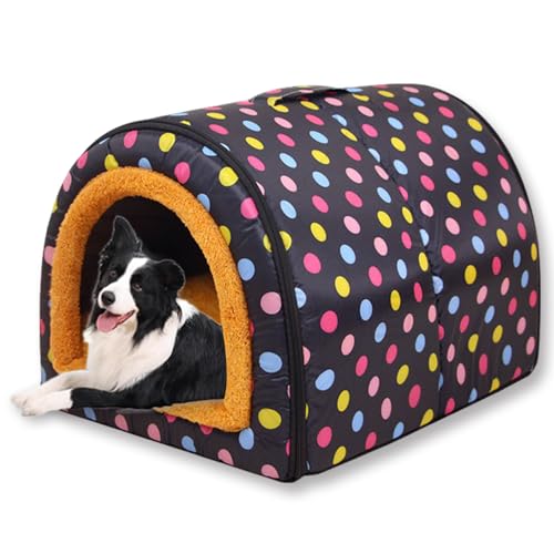 Großes Hundehüttenbett, 2-in-1-Haustierhöhle, wasserdicht, luxuriöses Welpenbett, abnehmbares, weiches Kissen, faltbar, waschbar, Katzen-Iglu-Sofabetten, Kistenmatratze (F,70 x 55 x 45 cm) von ping bu