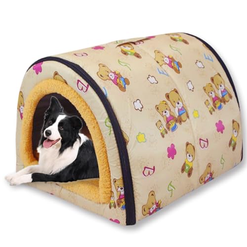 Großes Hundehüttenbett, 2-in-1-Haustierhöhle, wasserdicht, luxuriöses Welpenbett, abnehmbares, weiches Kissen, faltbar, waschbar, Katzen-Iglu-Sofabetten, Kistenmatratze (G, 60 x 43 x 40 cm) von ping bu