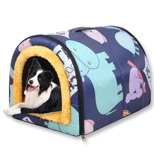 Großes Hundehüttenbett, 2-in-1-Haustierhöhle, wasserdicht, luxuriöses Welpenbett, abnehmbares, weiches Kissen, faltbar, waschbar, Katzen-Iglu-Sofabetten, Kistenmatratze (I, 70 x 55 x 45 cm) von ping bu
