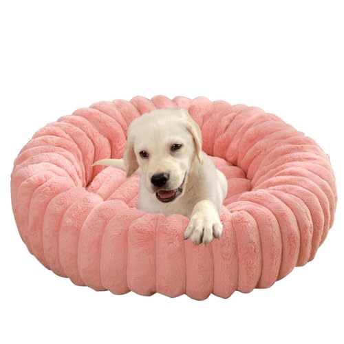 Großes Plüsch-Hundebett, beruhigendes Donut-Hundebett, Sofakissen, waschbar, wärmend, rund, für den Innenbereich, schlafende Hunde und Katzen, rutschfest (Rosa, 80 cm) von ping bu