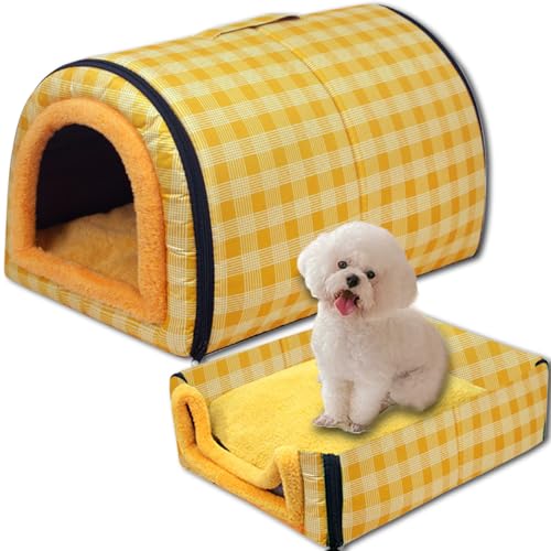 Hundebett, 2-in-1, große Haustierhöhle, wasserdicht, luxuriöses Hundebett, abnehmbar, weiches Kissen, rutschfestes Hundebett für Katze, Hund, Kaninchen (60 x 42 x 40 cm, D) von ping bu