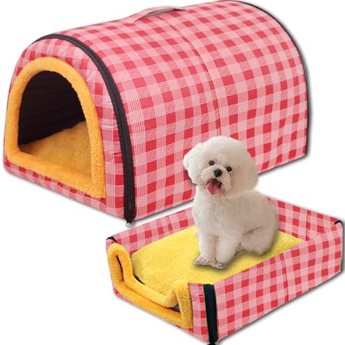 Hundebett, 2-in-1, große Haustierhöhle, wasserdicht, luxuriöses Hundebett, abnehmbar, weiches Kissen, rutschfestes Hundebett für Katzen, Hunde, Kaninchen (60 x 42 x 40 cm, C) von ping bu