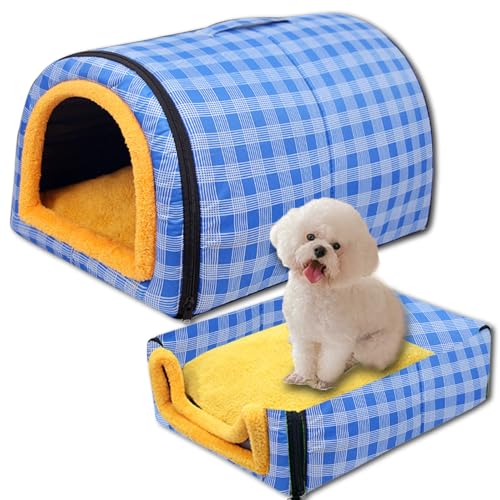 Hundebett, 2-in-1, große Haustierhöhle, wasserdicht, luxuriöses Hundebett, abnehmbares, weiches Kissen, rutschfestes Hundebett für Katzen, Hunde, Kaninchen (60 x 42 x 40 cm, E) von ping bu