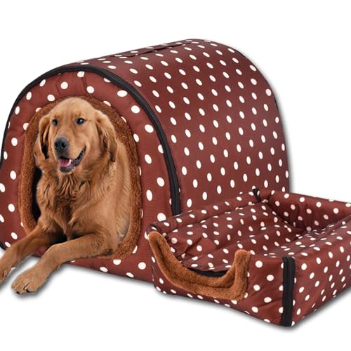 Hundebett, 2-in-1-Hundehütte, warm, große Haustierhöhle, wasserdicht, luxuriöses Haustierhaus, abnehmbar, Anti-Angst, Katzen-Hundebetten für drinnen und draußen (105 x 80 x 75 cm, J) von ping bu