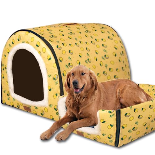 Hundebett, 2-in-1-Hundehütte, warm, große Haustierhöhle, wasserdicht, luxuriöses Haustierhaus, abnehmbar, Anti-Angst, Katzen-Hundebetten für drinnen und draußen (45 x 36 x 35 cm, M) von ping bu