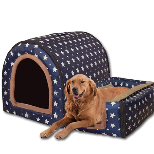 Hundebett, 2-in-1-Hundehütte, warm, große Haustierhöhle, wasserdicht, luxuriöses Haustierhaus, abnehmbar, Anti-Angst, Katzen-Hundebetten für drinnen und draußen (76 x 56 x 55 cm, C) von ping bu