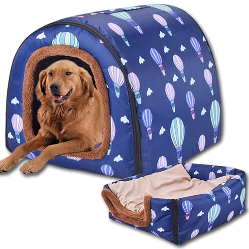 Hundebett, 2-in-1-Hundehütte, warm, große Haustierhöhle, wasserdicht, luxuriöses Haustierhaus, abnehmbar, Anti-Angst-Katzen-Hundebetten für drinnen und draußen (105 x 80 x 75 cm, A) von ping bu