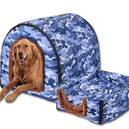 Hundebett, 2-in-1-Hundehütte, warm, große Haustierhöhle, wasserdicht, luxuriöses Haustierhaus, abnehmbar, Anti-Angst-Katzen-Hundebetten für drinnen und draußen (105 x 80 x 75 cm, F) von ping bu