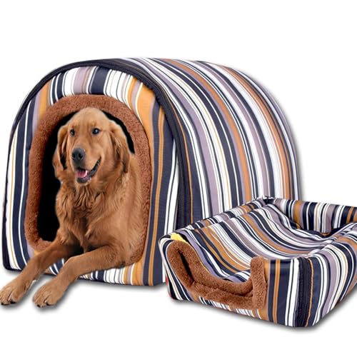 Hundebett, 2-in-1-Hundehütte, warm, große Haustierhöhle, wasserdicht, luxuriöses Haustierhaus, abnehmbar, Anti-Angst-Katzen-Hundebetten für drinnen und draußen (105 x 80 x 75 cm, G) von ping bu