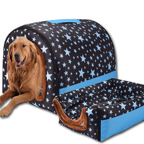 Hundebett, 2-in-1-Hundehütte, warm, große Haustierhöhle, wasserdicht, luxuriöses Haustierhaus, abnehmbar, Anti-Angst-Katzen-Hundebetten für drinnen und draußen (105 x 80 x 75 cm, H) von ping bu