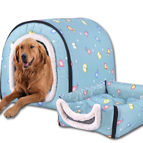 Hundebett, 2-in-1-Hundehütte, warm, große Haustierhöhle, wasserdicht, luxuriöses Haustierhaus, abnehmbar, Anti-Angst-Katzen-Hundebetten für drinnen und draußen (60 x 48 x 42 cm, L) von ping bu