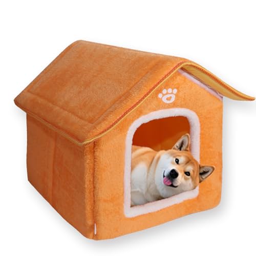 Hundebett, groß, waschbar, Haustierhöhle, luxuriös, beruhigend, Anti-Angst, mit weichem Kissen, warme Schlafbetten, rutschfeste Hundehütte (S-30 x 30 x 34 cm, Orange) von ping bu