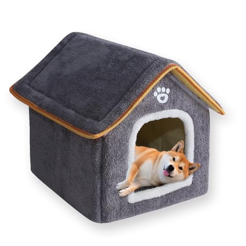 Hundebett, groß, waschbar, Haustierhöhle, luxuriös, beruhigendes Hundehaus, Anti-Angst, mit weichem Kissen, warme Schlafbetten, rutschfeste Hundehütte (L-43 x 40 x 44 cm, Grau) von ping bu