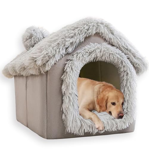 Hundehütte, Plüsch-Haustierhöhle, wasserdicht, luxuriöses Welpenbett, superweiches Kissen, faltbar, waschbar, Haustier-Sofa, Betten, Matratze, rutschfest (Grau, Größe S - 35 x 29 x 33 cm) von ping bu