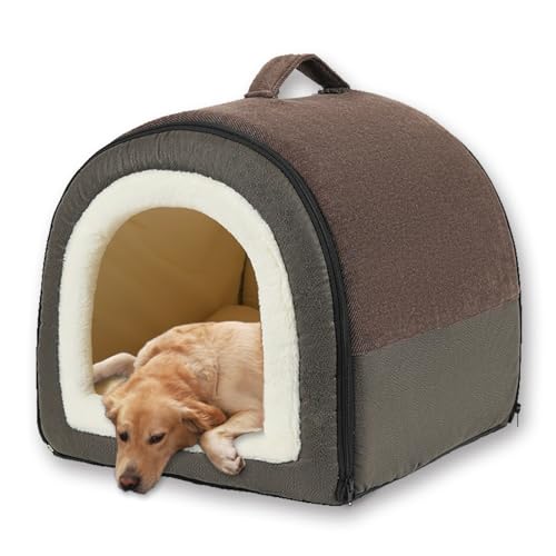 Hundehütte, warm, groß, waschbar, abnehmbar, gemütlich, Katzenhöhle, weiches Bett, Plüsch, Iglu, bequemes Haustierhaus, beruhigendes Kissen für Welpen, Katzen (L-50 x 45 x 40 cm, A) von ping bu