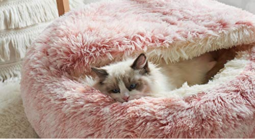 Katzenbett Höhle Flauschiges Bett Zelte, weiches Plüsch Indoor Katzenhaus Winter Warm Haustier Schlafkissen Anti-Rutsch Abnehmbares waschbares Bett für Katze (40 cm, Rosa-B) von ping bu