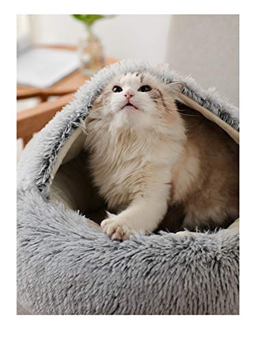 Katzenbett Höhle Flauschiges Bett Zelte, weiches Plüsch Indoor Katzenhaus Winter Warm Haustier Schlafkissen Rutschfest Abnehmbares Waschbar Bett für Katze (40 cm, Grau) von ping bu