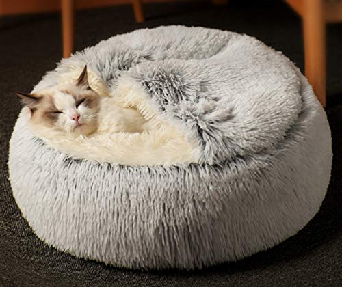 Katzenbett Höhle flauschiges Bett Zelte, weiches Plüsch Indoor Katzenhaus Winter Warm Haustier Schlafkissen Rutschfest Abnehmbares Waschbar Bett für Katze (40 cm, Grau-B) von ping bu