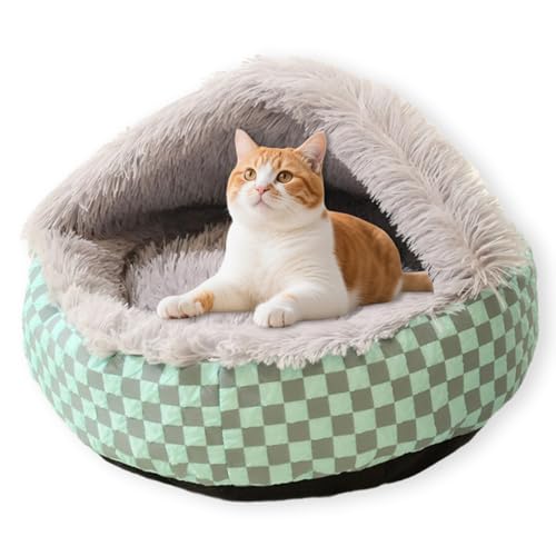 Katzenbett für den Innenbereich, großes Hundebett, waschbar, rutschfest, beruhigendes Hundehaus, Anti-Angst, mit weichem Kissen, winddicht, flauschiges Nest für Haustiere (M, 50 cm, Grau) von ping bu