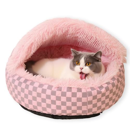 Katzenbett für den Innenbereich, großes Hundebett, waschbar, rutschfest, beruhigendes Hundehaus, Anti-Angst, mit weichem Kissen, winddicht, flauschiges Nest für Haustiere (M, 50 cm, Rosa) von ping bu