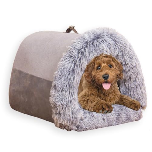 Katzenhaus-Plüsch-Hundebett, waschbar, warm, gemütlich, Haustierhöhlenbett, Anti-Angst-Matratze, weich, rutschfest, Haustierhaus, beruhigendes Kissen (Grau, Größe M, 40 x 30 x 28 cm) von ping bu