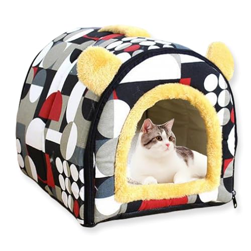 Katzenhaus für den Innenbereich, waschbar, Haustierhöhle, luxuriös, abnehmbar, beruhigendes Hundehaus, Anti-Angst, mit weichem Kissen, Haustier-Iglu-Bett, rutschfestes Sofa, Hundehütte (D,43 x 33 x 34 von ping bu