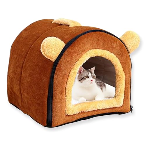 Katzenhaus für den Innenbereich, waschbar, Haustierhöhle, luxuriös, abnehmbar, beruhigendes Hundehaus, Anti-Angst, mit weichem Kissen, Haustier-Iglu-Bett, rutschfestes Sofa, Zwinger (A,43 x 33 x 34 von ping bu