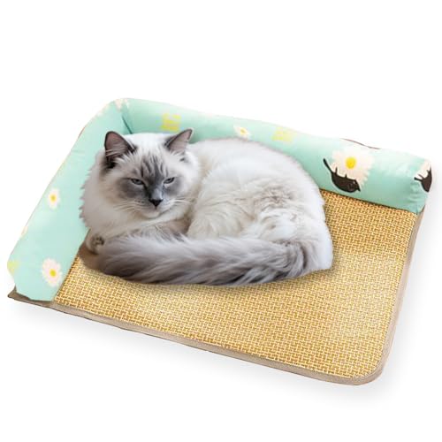 Kühlmatte für Hunde, Rattan, großes Hundebett, waschbar, Katzenbett für Innen, Katzen, Hunde, Eisdecke, kühlende Haustiermatratze mit Oxford-Stoff, dickes Stützkissen (50 x 40 cm, M, C) von ping bu