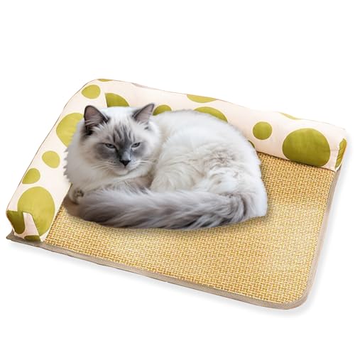 Kühlmatte für Hunde, Rattan, großes Hundebett, waschbares Katzenbett für Innen, Katzen, Hunde, Eisdecke, Haustiermatratze mit Oxford-Stoff, dickes Stützkissen (90 x 65 cm, Größe 2XL, A) von ping bu