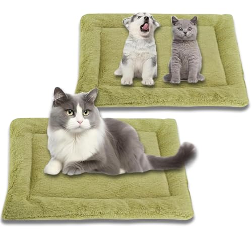 Kuschelige, beruhigende Katzenbett-Decke, waschbar, luxuriöse Katzenmatte, weich, flauschig, Premium-Flanell, Haustierkissen, doppelseitig, warmes Hundebett (Dunkelgrün, L 65 x 55 cm), 2 Stück von ping bu