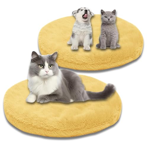 Kuschelige, beruhigende Katzenbett-Decke, waschbar, luxuriöse Katzenmatte, weich, flauschig, Premium-Flanell, Haustierkissen, doppelseitig, warmes Hundebett (Gelb, XL, 75 cm, rund), 2 Stück von ping bu