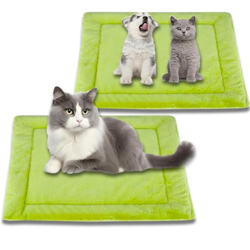 Kuschelige, beruhigende Katzenbett-Decke, waschbar, luxuriöse Katzenmatte, weich, flauschig, Premium-Flanell, Haustierkissen, doppelseitig, warmes Hundebett (Grün, S - 45 x 38 cm), 2 Stück von ping bu