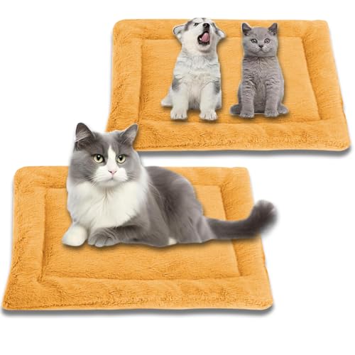 Kuschelige, beruhigende Katzenbett-Decke, waschbar, luxuriöse Katzenmatte, weich, flauschig, Premium-Flanell, Haustierkissen, doppelseitig, warmes Hundebett (Orange, S - 45 x 38 cm), 2 Stück von ping bu