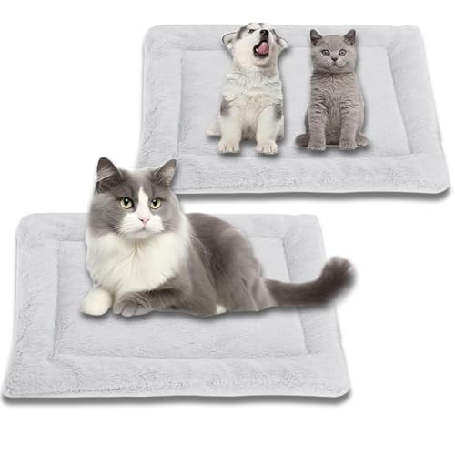 Kuschelige, beruhigende Katzenbett-Decke, waschbar, luxuriöse Katzenmatte, weich, flauschig, Premium-Flanell, Haustierkissen, doppelseitig, warmes Hundebett (Weiß, Größe XL - 90 x 75 cm), 2 Stück von ping bu