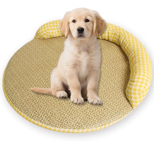 Runde Kühlmatte für Hunde, Rattan, großes Hundebett, waschbar, Katzen-Bettwäsche, Stoff, dickes Stützkissen, kühlende Matratze für Innen, Katzen, Hunde, Eisdecke (D,XL 70 cm) von ping bu